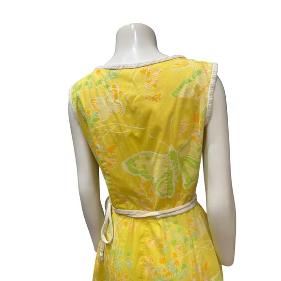 Vintage 1970s Yellow Butterfly Sleeveless Wrap Dress / Women’s Medium - - Picture 4 of 4